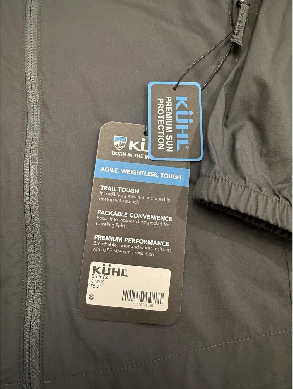 Kuhl Mens Drifter Full Zip Onyx UPF 50+ Waterproof Moisture Wicking Small